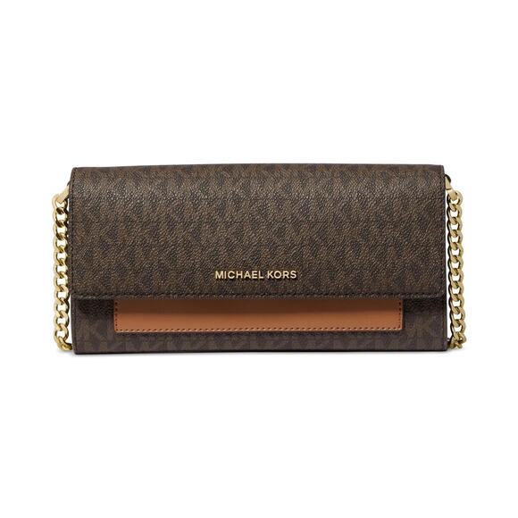 Michael Kors Women's Jet Set Wallet On A Chain in Signature Brown/Acorn, BEA - Picture 1 of 8